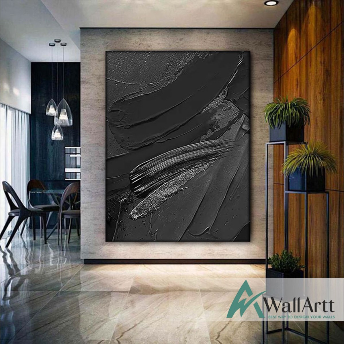 Black on Black Abstract 3d Heavy Textured Partial Oil Painting